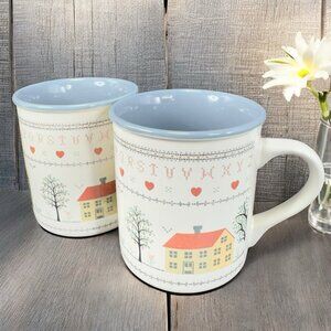 Country Decor Home Coffee Mug Cup Set 2 Mugs Cups Korea Country Setting Graphics